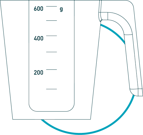simplified outline of a scoop with 600g measuring lines