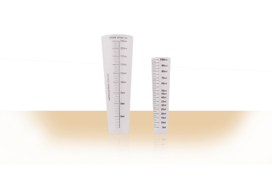 two measuring cylinders, one larger and tapered