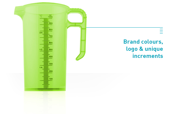 green jug with brand colors, logo & unique increments