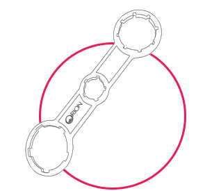 line art of lid spanner with a brand logo