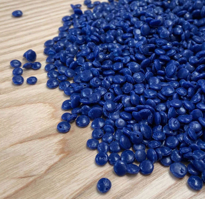 a pile of blue Polypropylene pellets